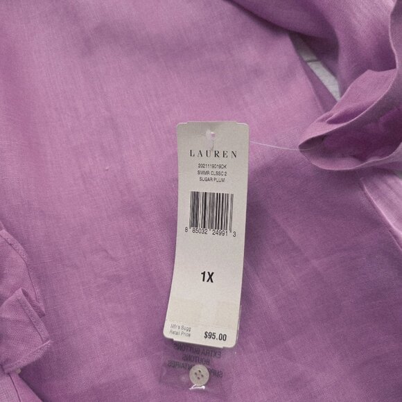 Lauren Ralph Lauren Women's Blouse  100% Linen Button Down Ruffle Front Size 1X - Picture 8 of 9